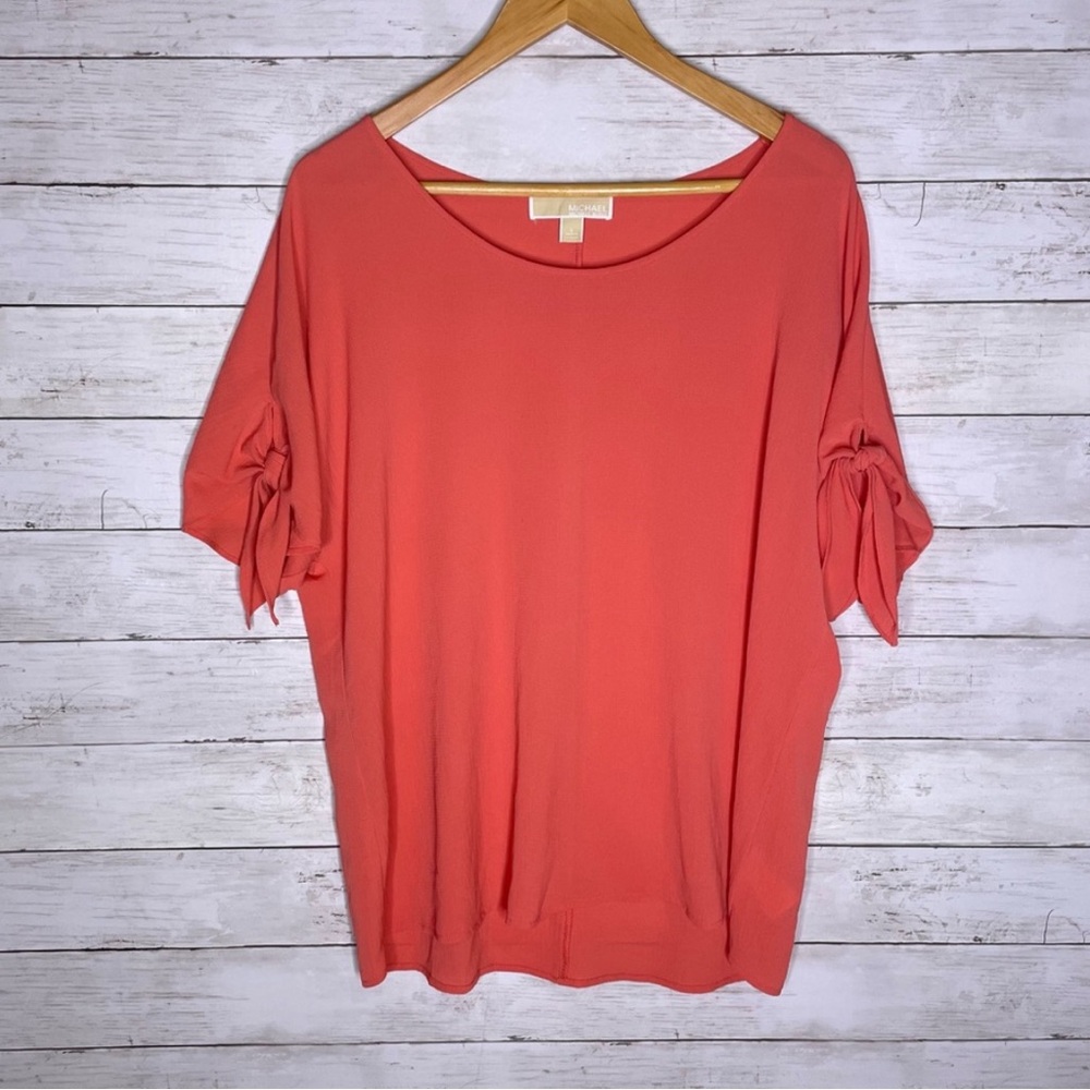 Michael Kors Coral Pink Tie Sleeve Blouse Womens Large